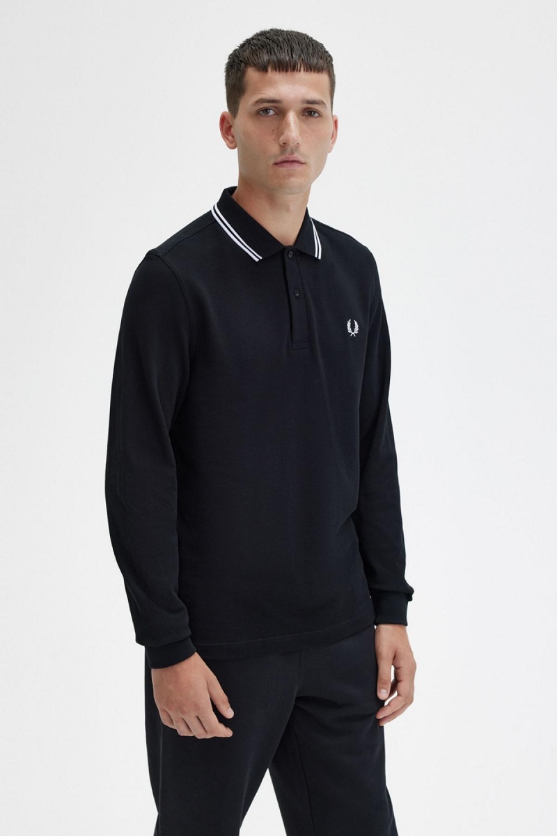 Fred Perry M3636 Polo Shirts Herren Schwarz Weiß Weiß | CHJBT95773