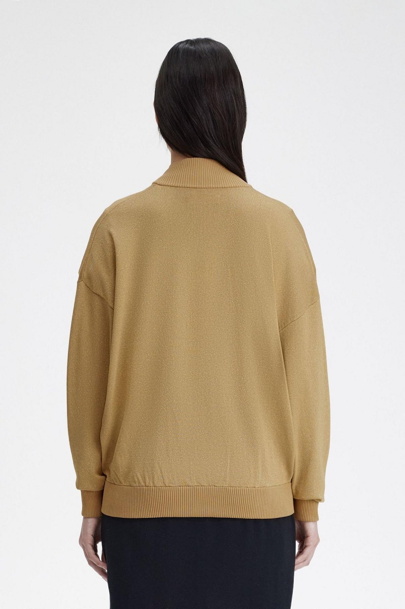 Fred Perry Metallic Gestrickt Bomber Mäntel Damen Gold | YCHGT33097