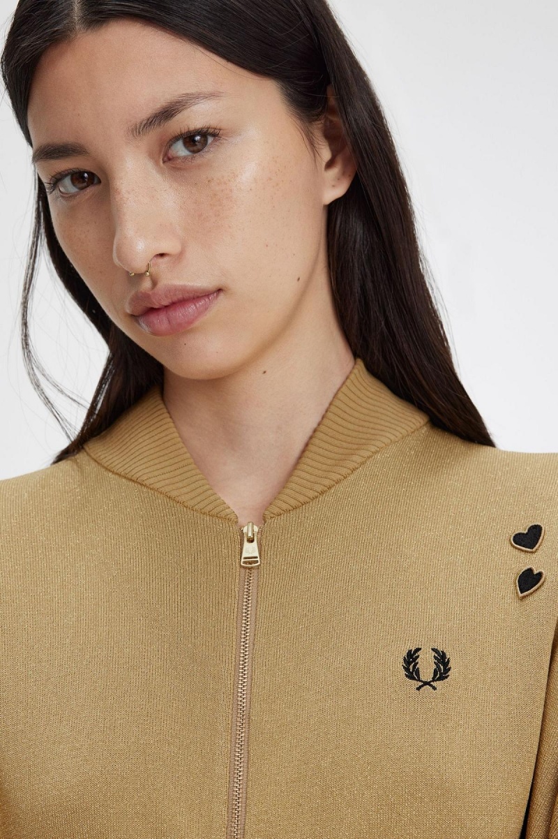 Fred Perry Metallic Gestrickt Bomber Mäntel Damen Gold | YCHGT33097