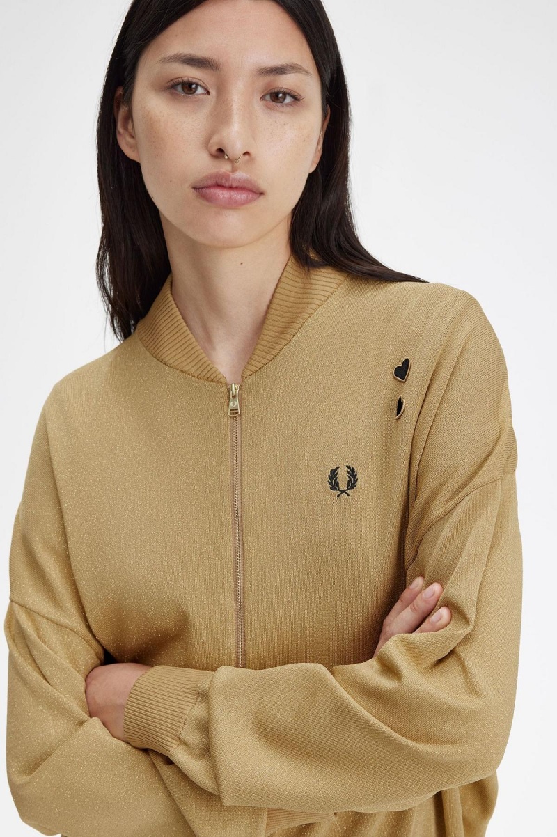 Fred Perry Metallic Gestrickt Bomber Mäntel Damen Gold | YCHGT33097