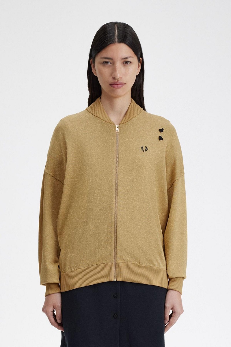 Fred Perry Metallic Gestrickt Bomber Mäntel Damen Gold | YCHGT33097