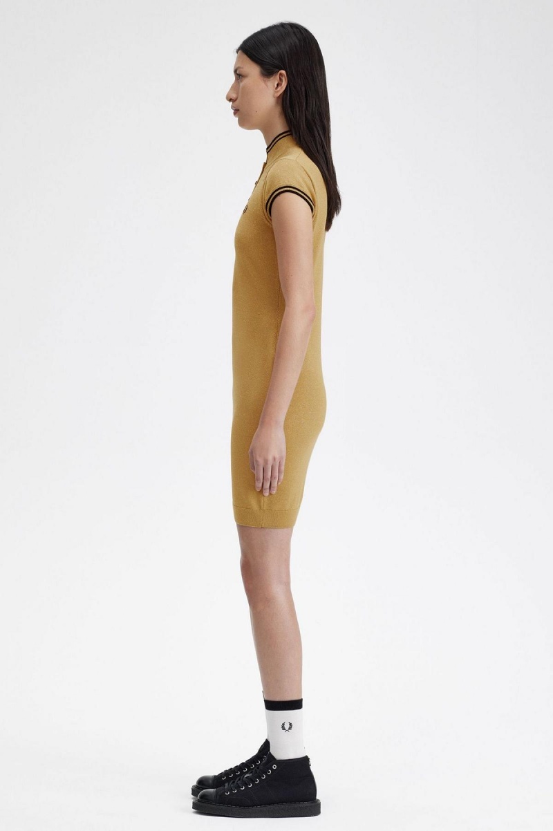Fred Perry Metallic Gestrickt Kleid Damen Gold | GCHUC55429