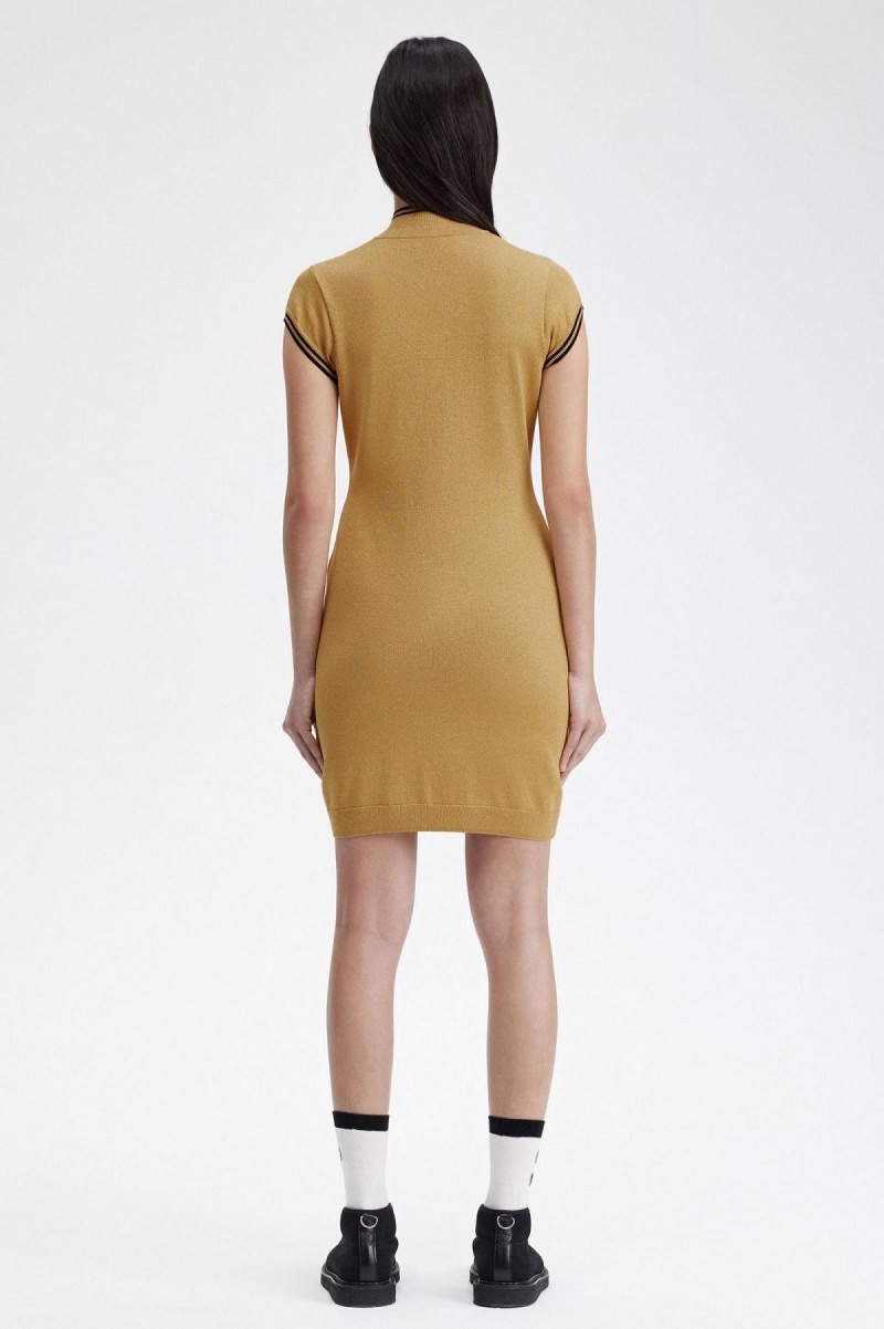 Fred Perry Metallic Gestrickt Kleid Damen Gold | GCHUC55429