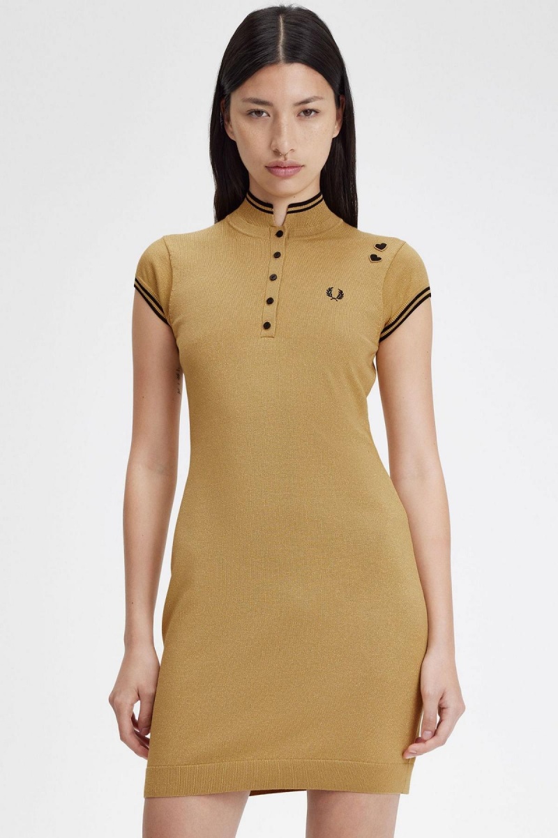 Fred Perry Metallic Gestrickt Kleid Damen Gold | GCHUC55429