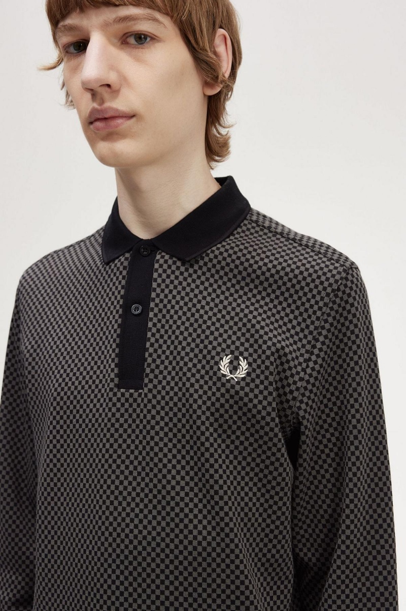 Fred Perry Micro Chequerboard Polo T-shirts Herren Schwarz Grün | BCHSD51635