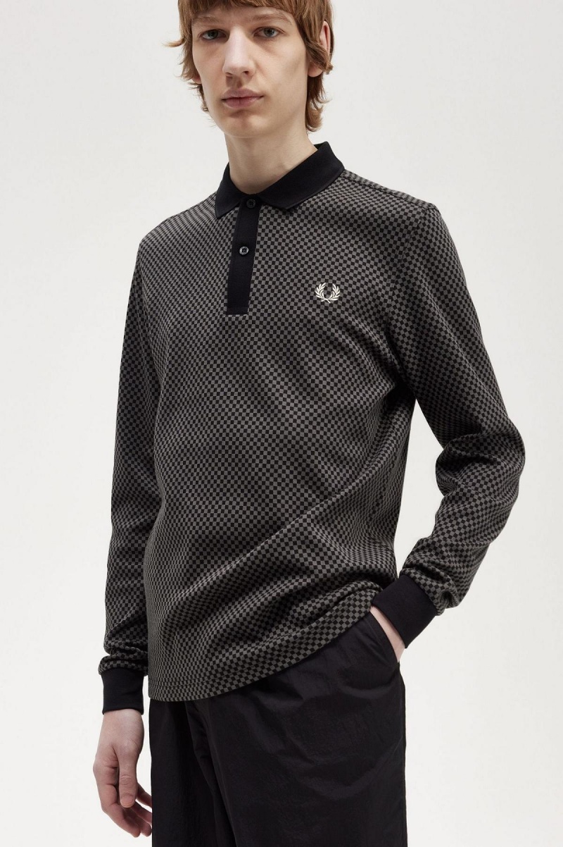 Fred Perry Micro Chequerboard Polo T-shirts Herren Schwarz Grün | BCHSD51635