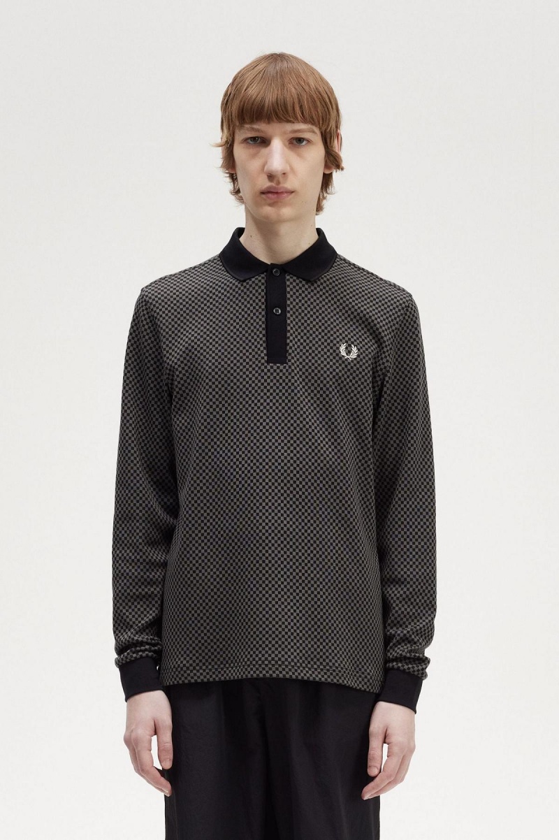 Fred Perry Micro Chequerboard Polo T-shirts Herren Schwarz Grün | BCHSD51635