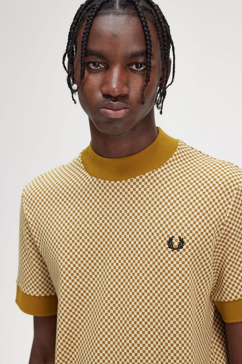 Fred Perry Micro Chequerboard T-shirts Herren Dunkel | YCHVQ89326