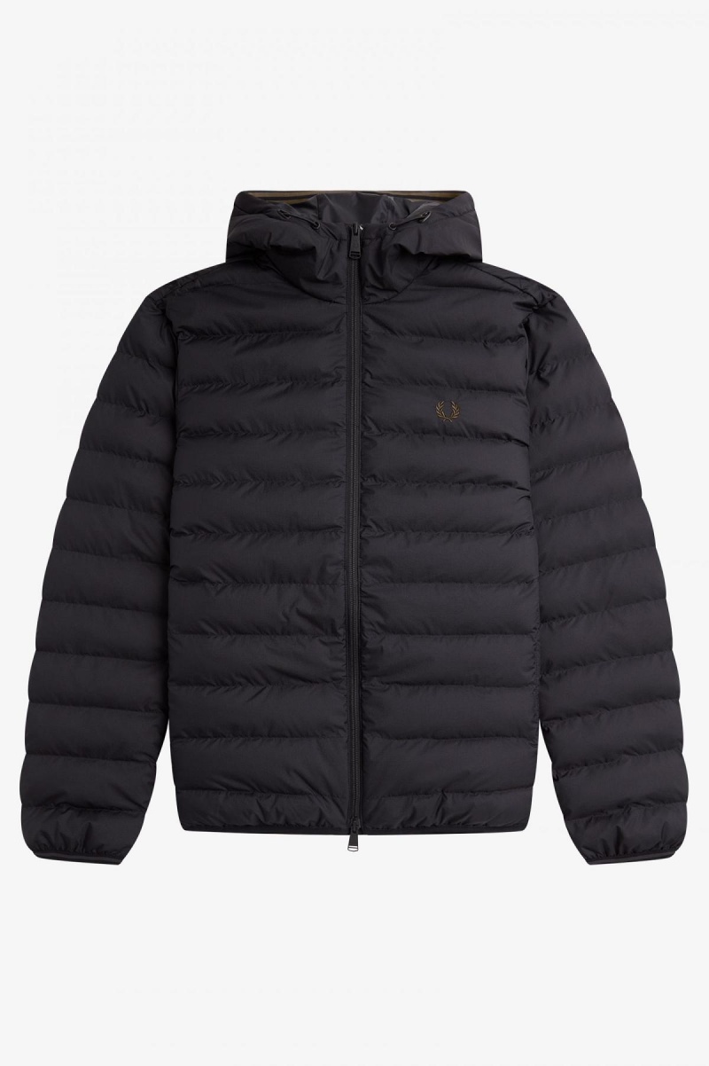 Fred Perry Mit Kapuze Insulated Mäntel Herren Schwarz | LCHTR30524