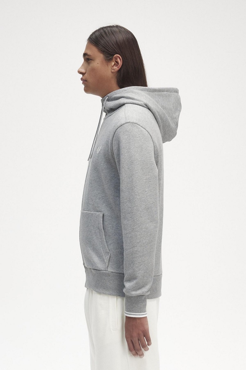 Fred Perry Mit Kapuze Zip Through Sweatshirts Herren Steel Marl | CHQCS88243
