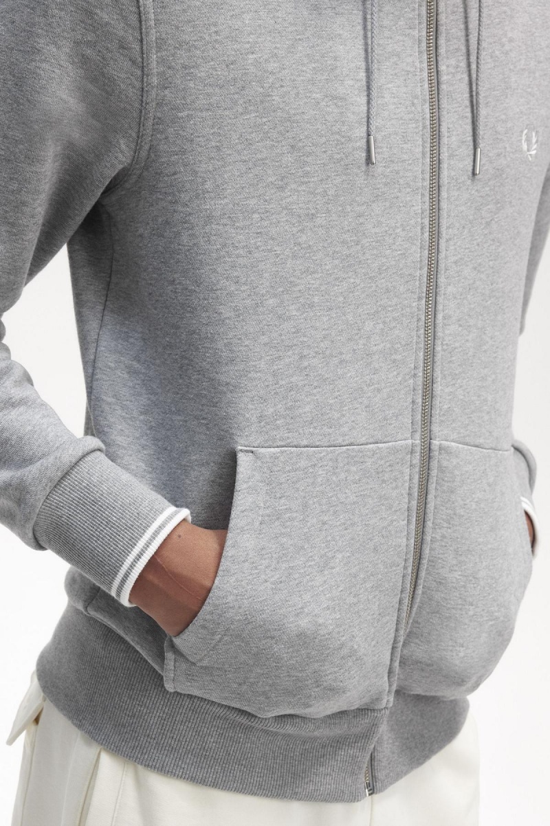 Fred Perry Mit Kapuze Zip Through Sweatshirts Herren Steel Marl | CHQCS88243