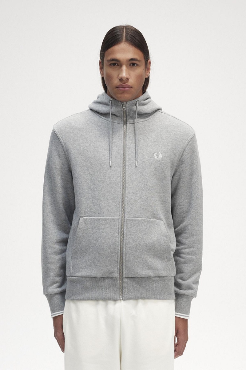 Fred Perry Mit Kapuze Zip Through Sweatshirts Herren Steel Marl | CHQCS88243