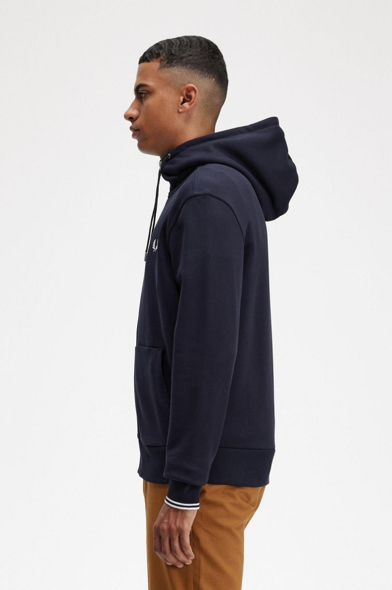 Fred Perry Mit Kapuze Zip Through Sweatshirts Herren Navy | CHJZR34679