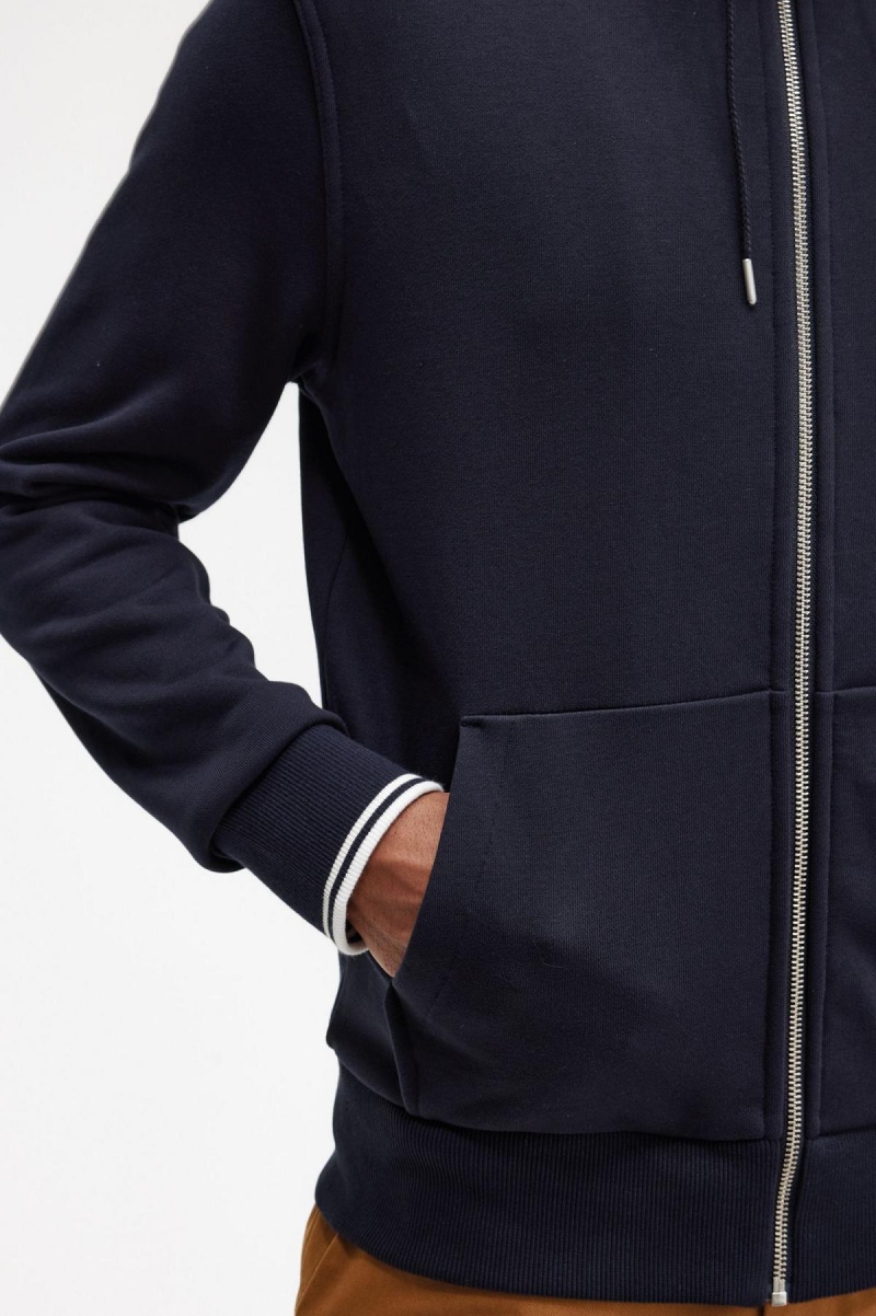 Fred Perry Mit Kapuze Zip Through Sweatshirts Herren Navy | CHJZR34679