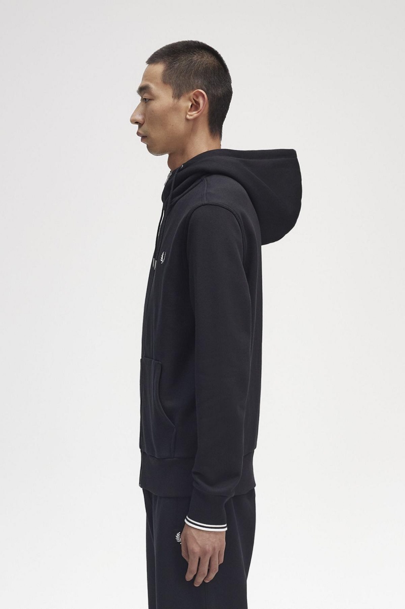 Fred Perry Mit Kapuze Zip Through Sweatshirts Herren Schwarz | CHEAH34653