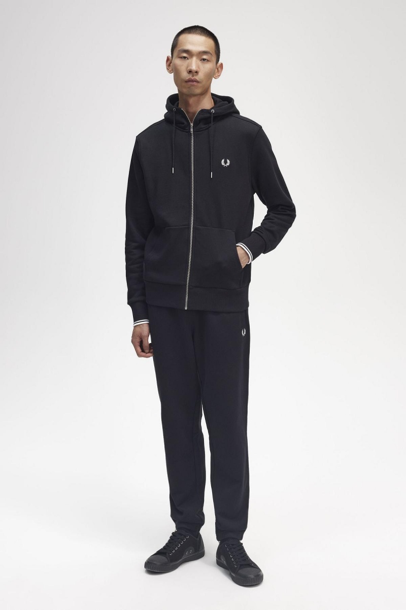 Fred Perry Mit Kapuze Zip Through Sweatshirts Herren Schwarz | CHEAH34653