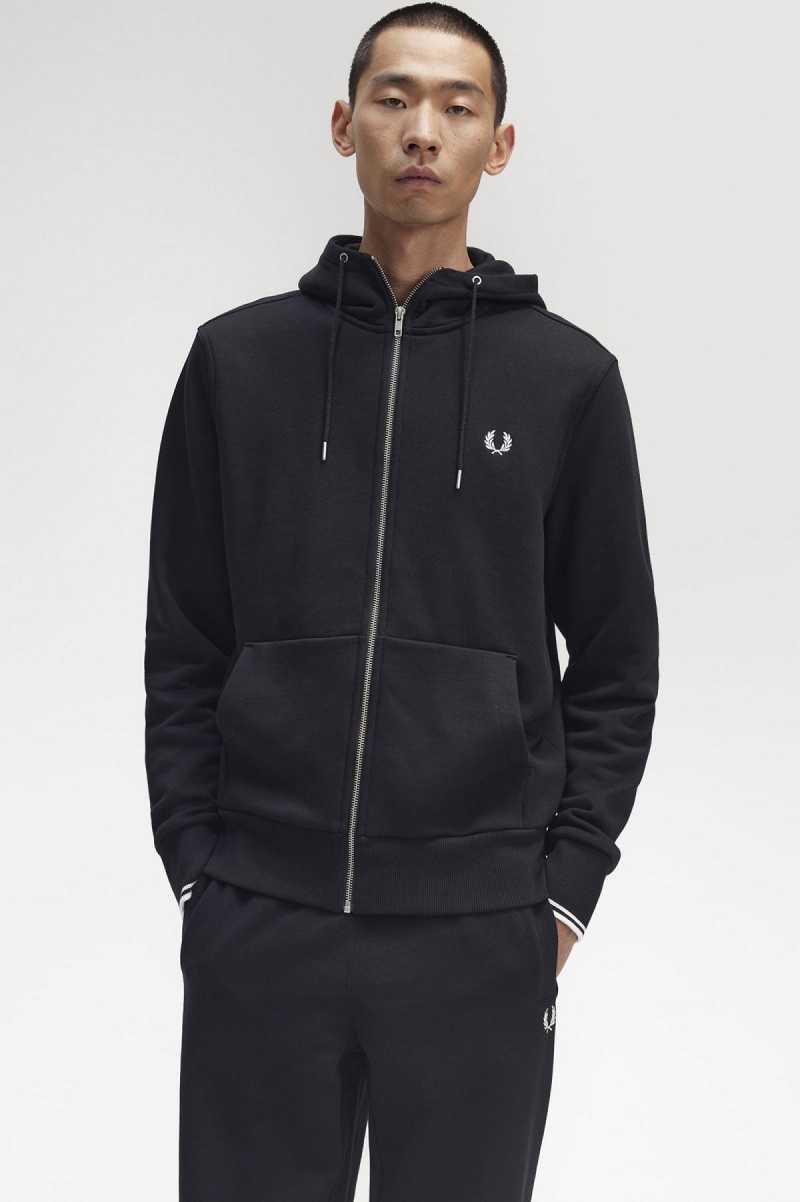 Fred Perry Mit Kapuze Zip Through Sweatshirts Herren Schwarz | CHEAH34653
