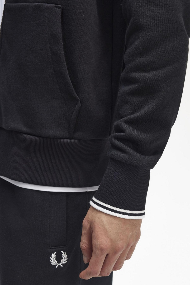 Fred Perry Mit Kapuze Zip Through Sweatshirts Herren Schwarz | CHEAH34653