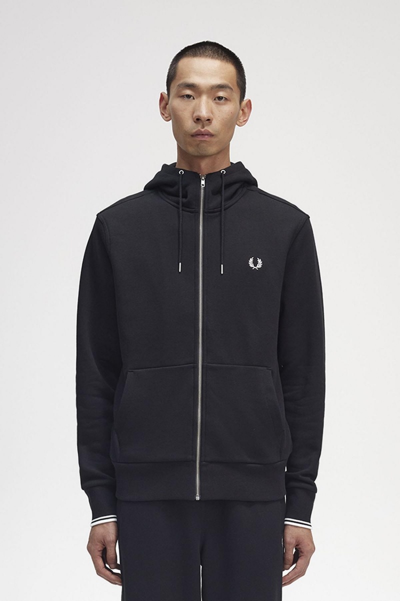 Fred Perry Mit Kapuze Zip Through Sweatshirts Herren Schwarz | CHEAH34653