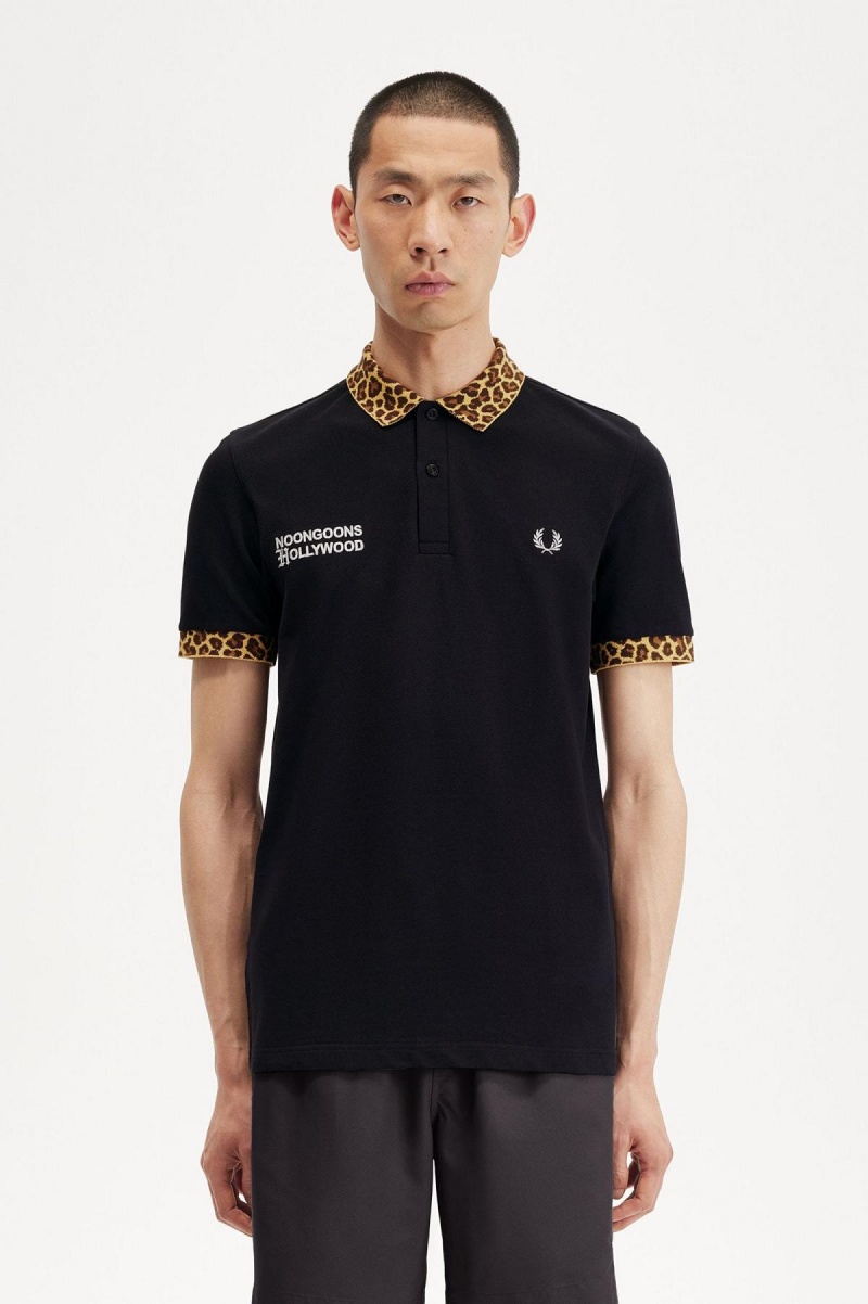 Fred Perry Noongoons Leopard Print Polo Shirt Polo Shirts Herren Schwarz | CHEAH49844