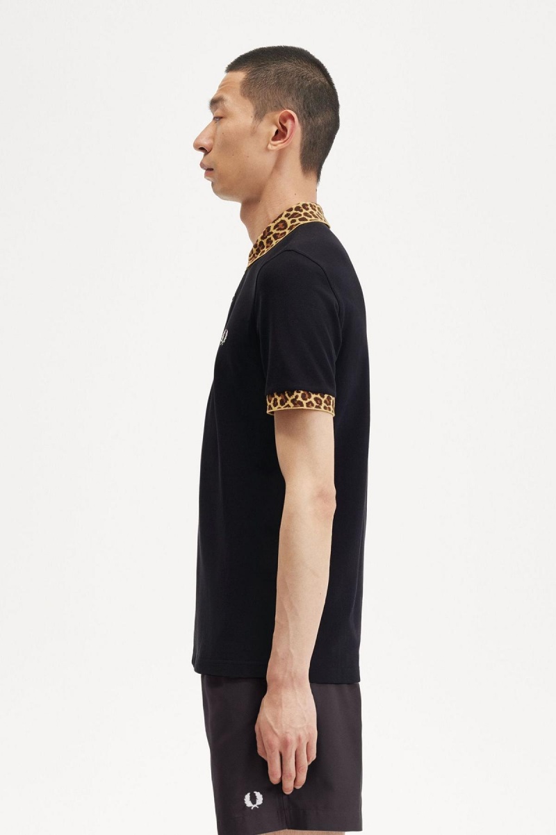 Fred Perry Noongoons Leopard Print Polo Shirt Polo Shirts Herren Schwarz | CHEAH49844
