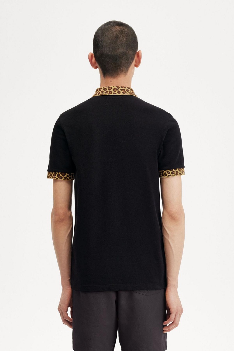 Fred Perry Noongoons Leopard Print Polo Shirt Polo Shirts Herren Schwarz | CHEAH49844