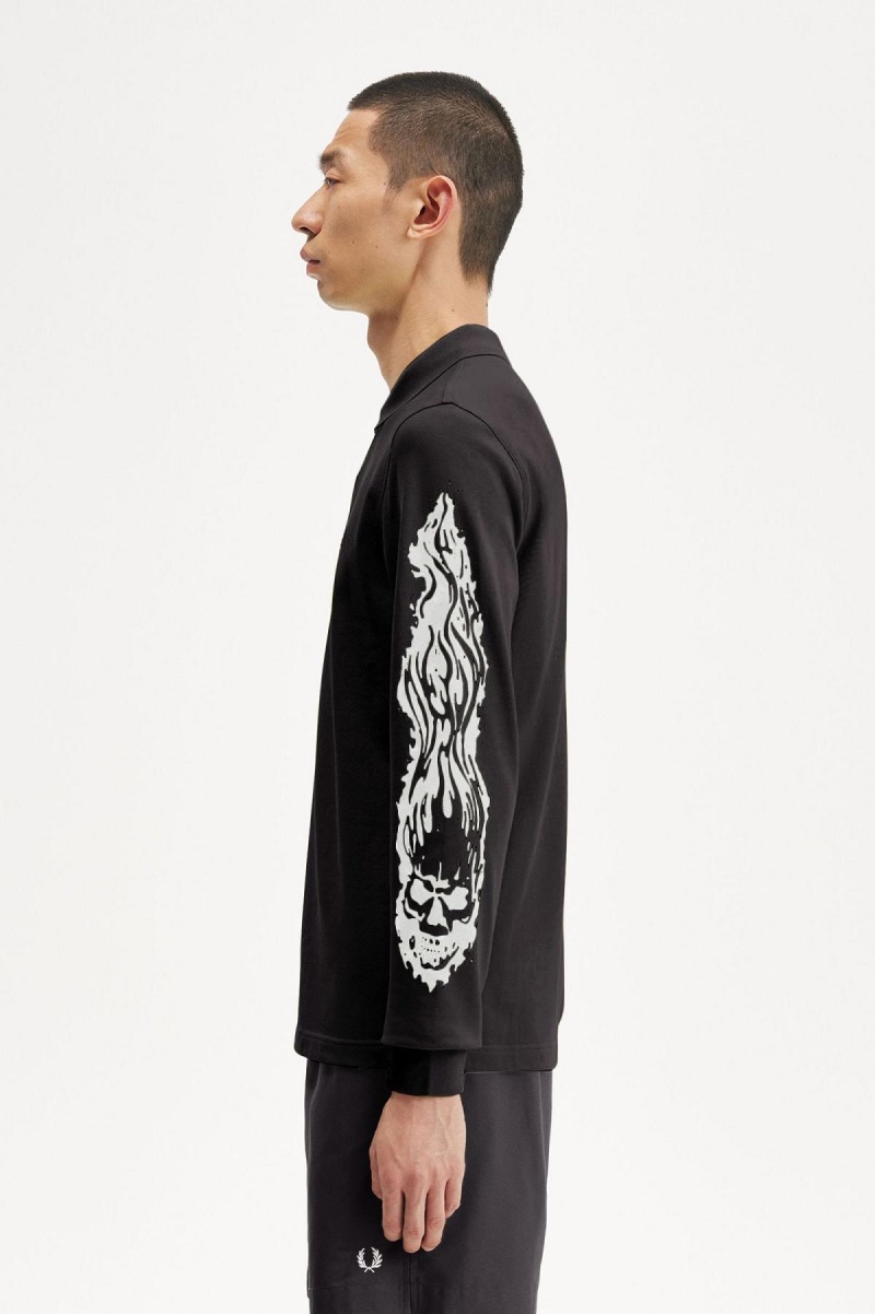 Fred Perry Noongoons Long Sleeve Graphic Polo Shirt Polo Shirts Herren Schwarz | SCHVO64270