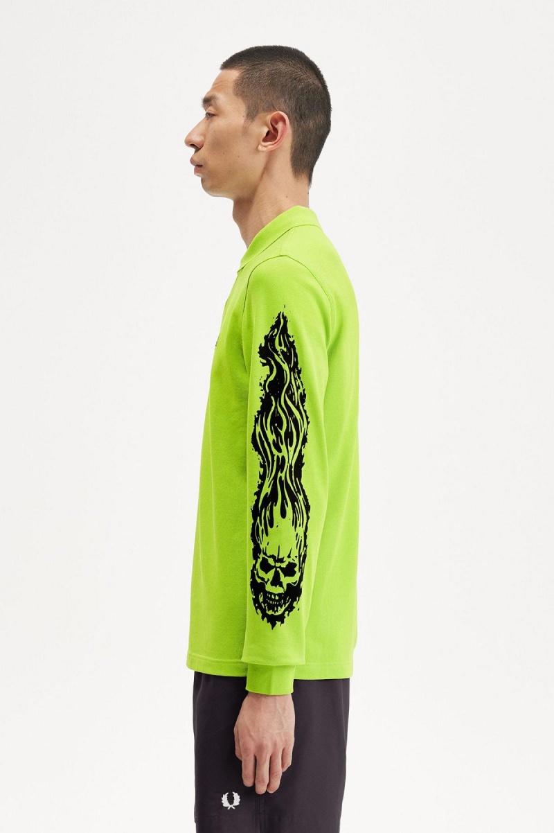 Fred Perry Noongoons Long Sleeve Graphic Polo Shirt Polo Shirts Herren Grün | PCHER89899