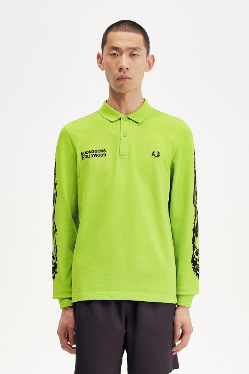 Fred Perry Noongoons Long Sleeve Graphic Polo Shirt Polo Shirts Herren Grün | PCHER89899