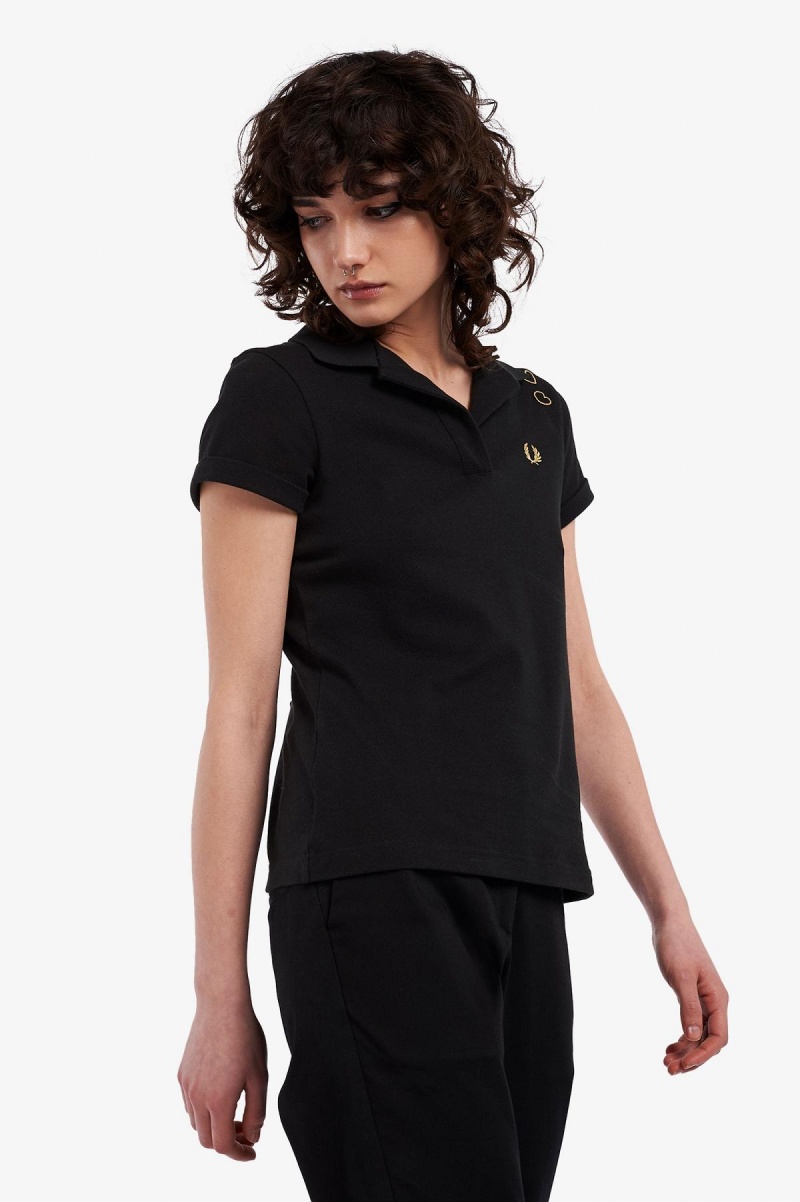 Fred Perry Open-Collar Piqué Polo Shirts Damen Schwarz | CHJBT43275