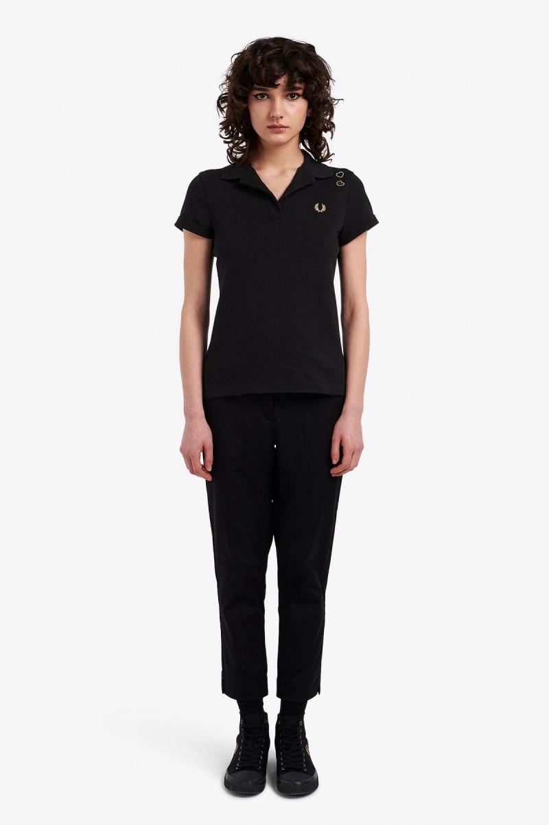 Fred Perry Open-Collar Piqué Polo Shirts Damen Schwarz | CHJBT43275