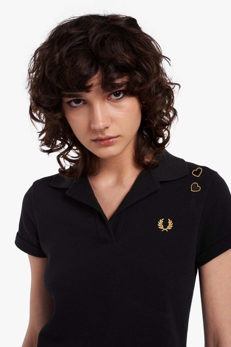 Fred Perry Open-Collar Piqué Polo Shirts Damen Schwarz | CHJBT43275