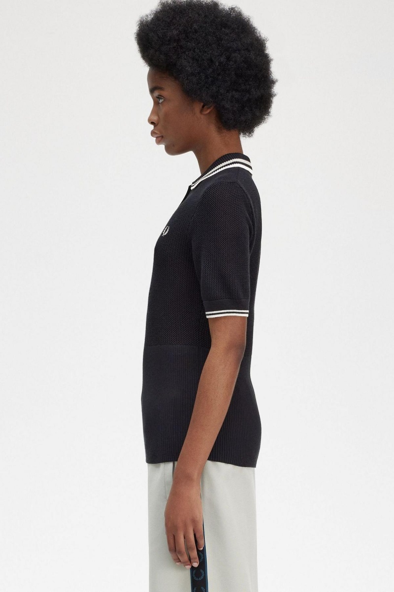 Fred Perry Open-Gestrickt Shirt Strickwaren Damen Schwarz | XCHBH22687