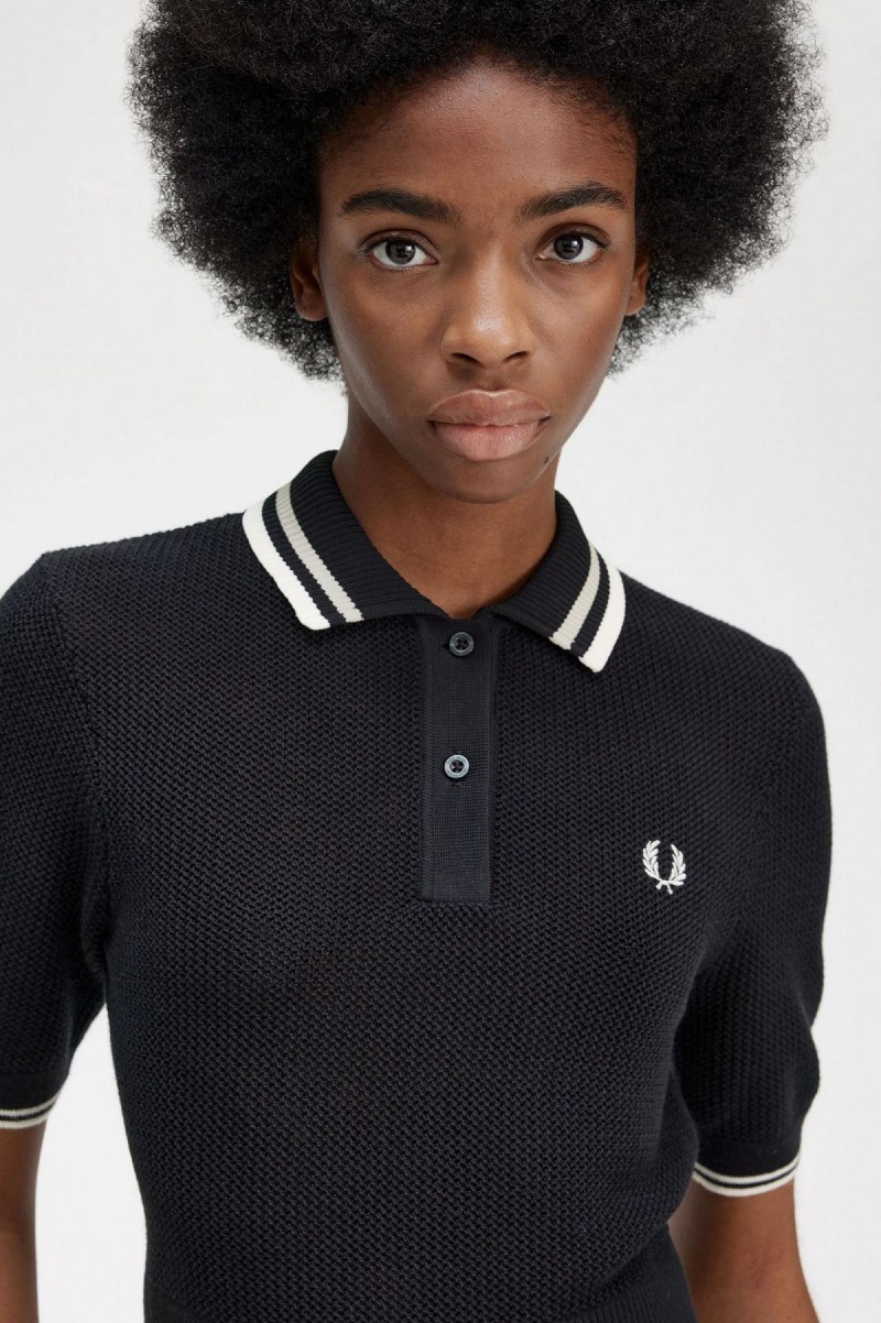 Fred Perry Open-Gestrickt Shirt Strickwaren Damen Schwarz | XCHBH22687