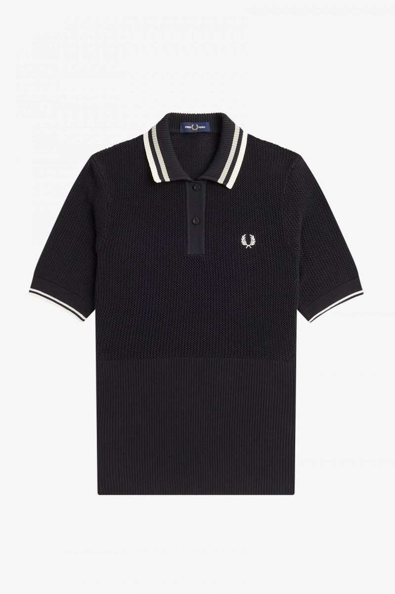 Fred Perry Open-Gestrickt Shirt Strickwaren Damen Schwarz | XCHBH22687