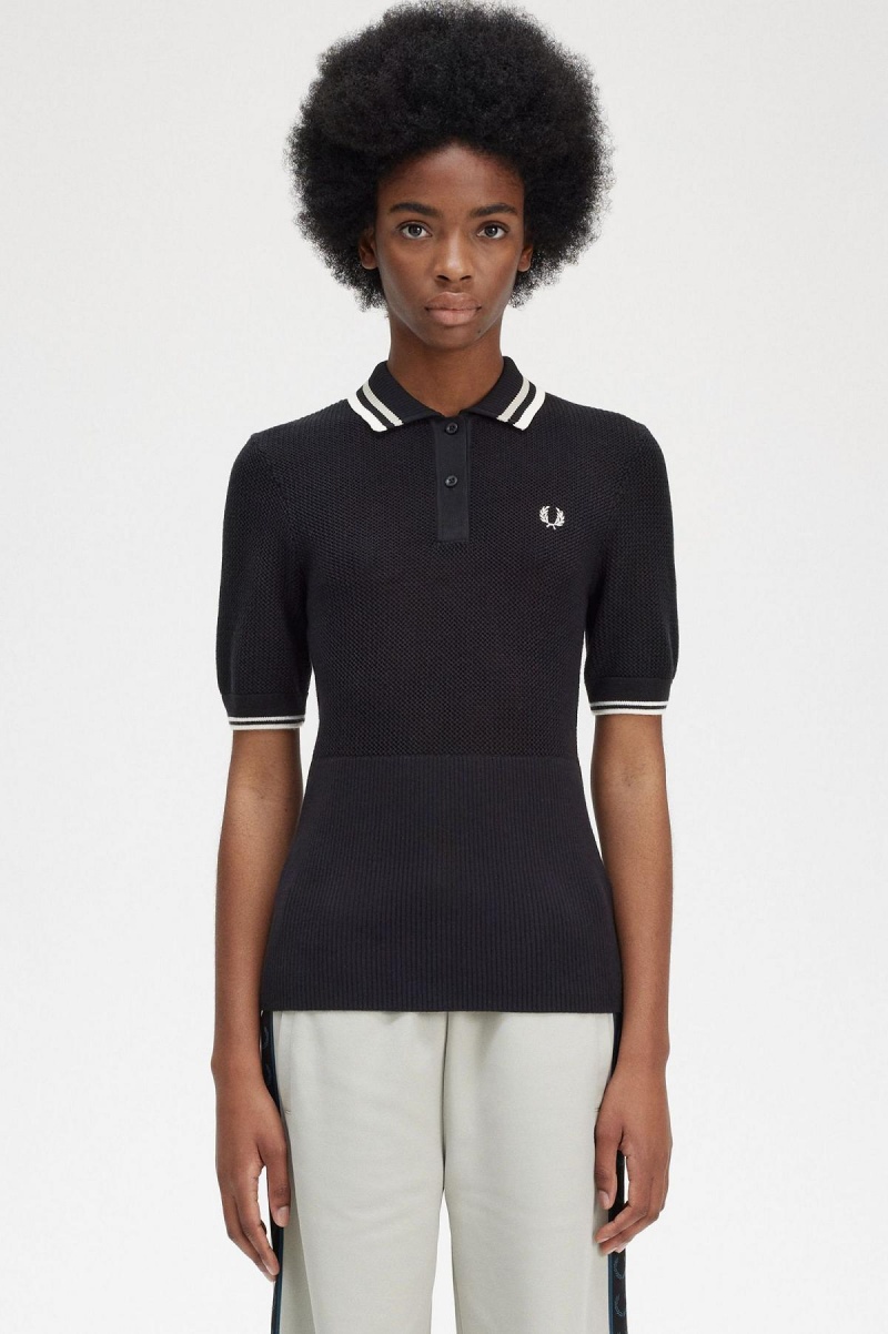 Fred Perry Open-Gestrickt Shirt Strickwaren Damen Schwarz | XCHBH22687
