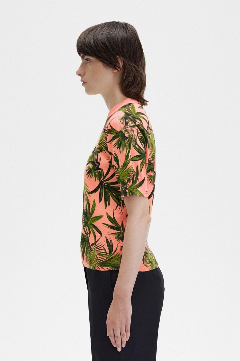 Fred Perry Palm Print Jumper Strickwaren Damen Koralle | CHDFL65267