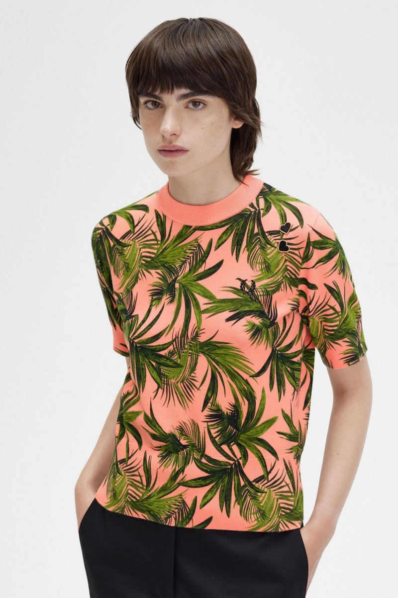 Fred Perry Palm Print Jumper Strickwaren Damen Koralle | CHDFL65267