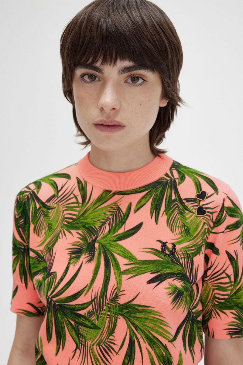Fred Perry Palm Print Jumper Strickwaren Damen Koralle | CHDFL65267