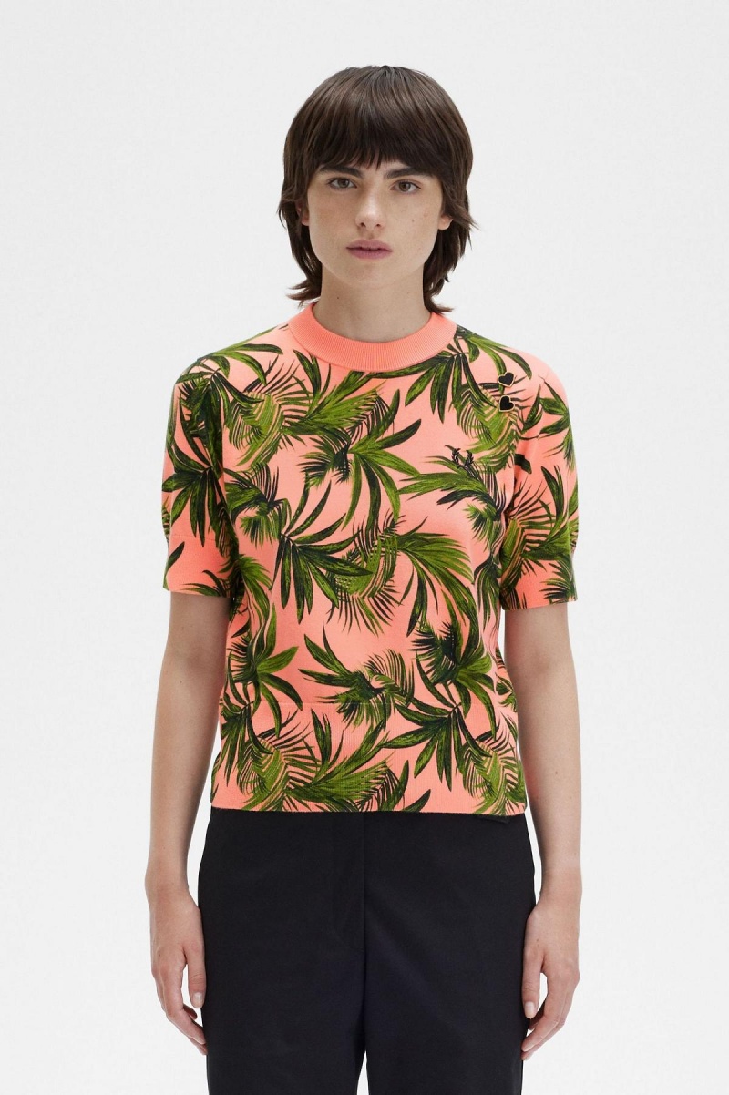 Fred Perry Palm Print Jumper Strickwaren Damen Koralle | CHDFL65267