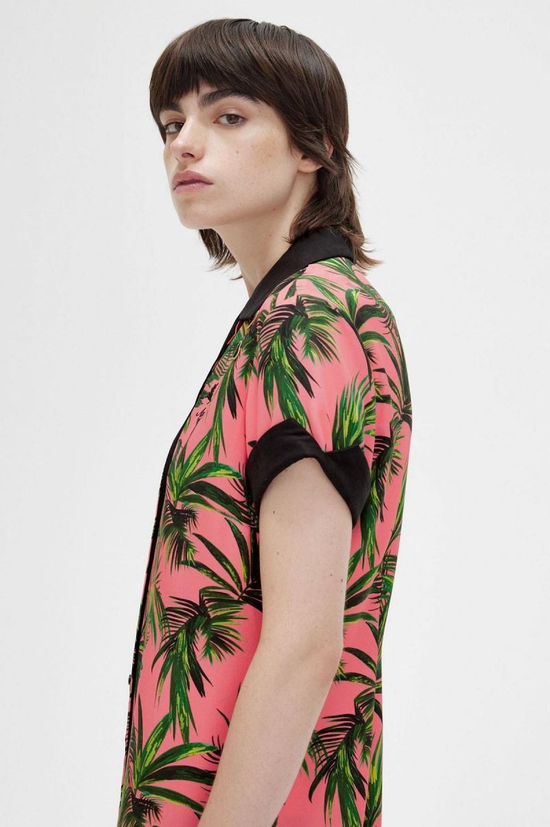 Fred Perry Palm Print Shirt Kleid Damen Koralle | CHDFL37804