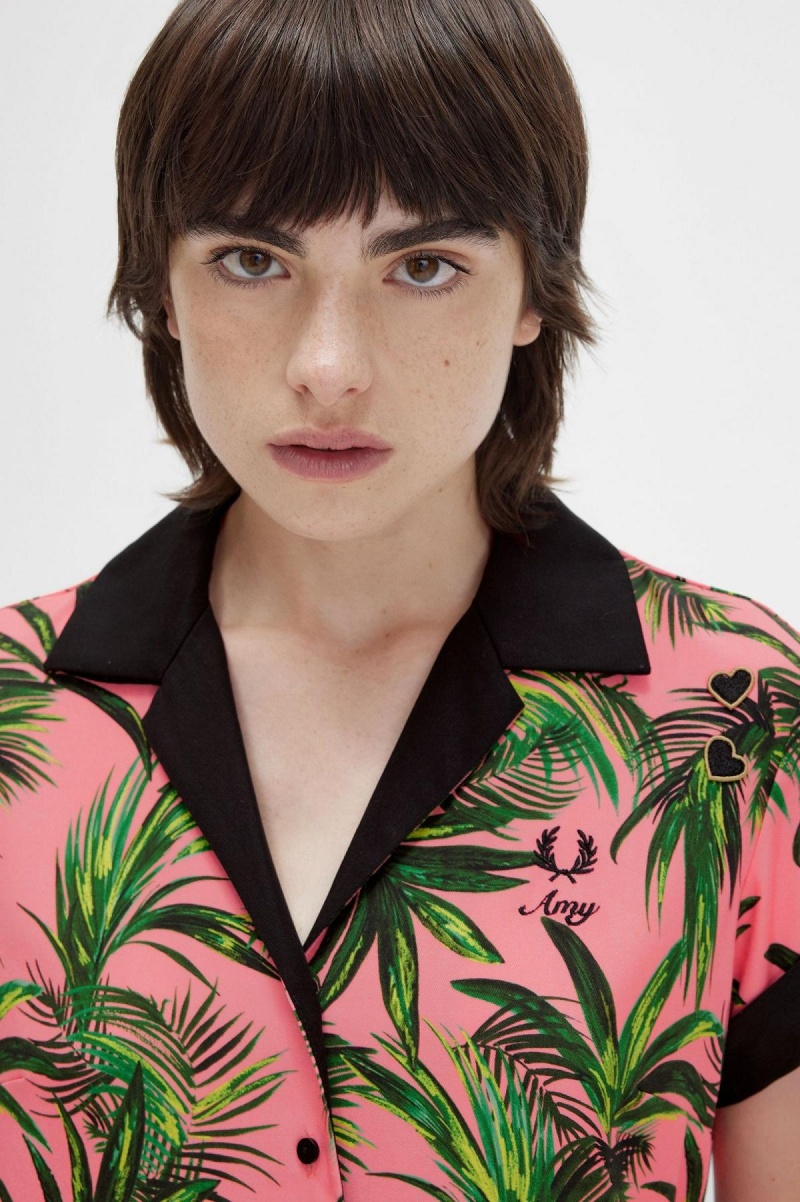 Fred Perry Palm Print Shirt Kleid Damen Koralle | CHDFL37804