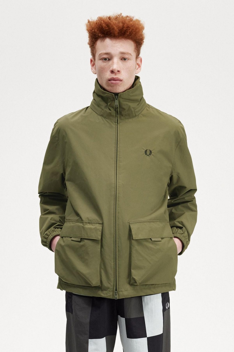 Fred Perry Patch Pocket Zip Through Mäntel Herren Grün | SCHVO67128