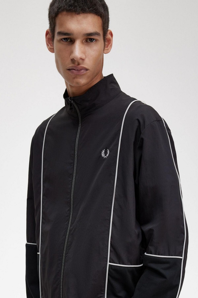 Fred Perry Piped Shell Mäntel Herren Schwarz | CHJZR22073