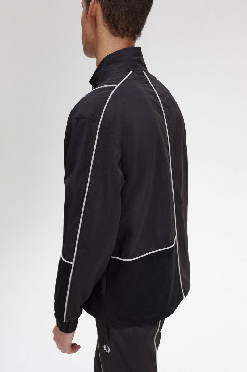 Fred Perry Piped Shell Mäntel Herren Schwarz | CHJZR22073