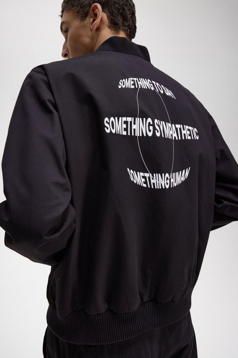 Fred Perry Printed Bomber Mäntel Herren Schwarz | CHZDE72514