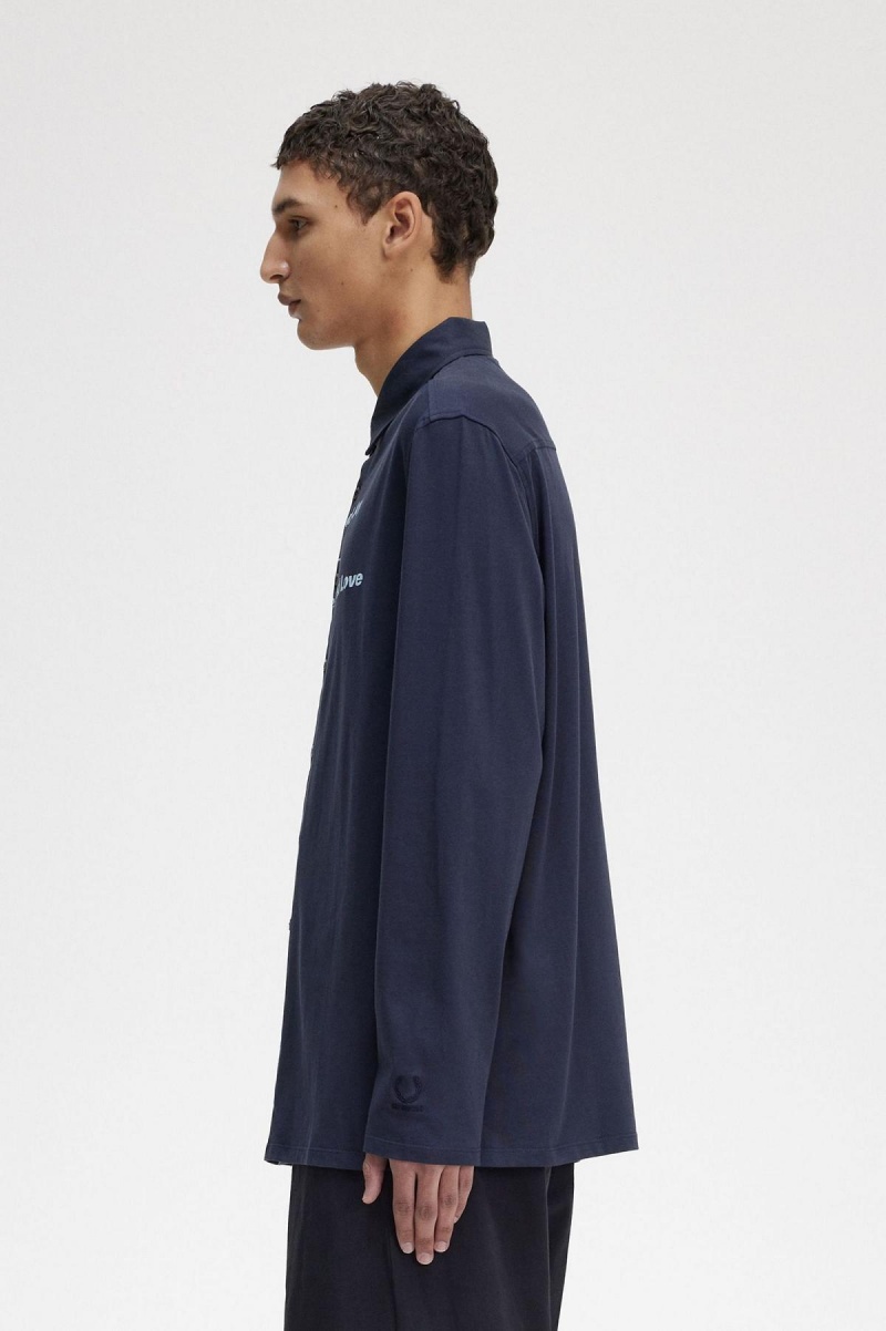 Fred Perry Printed Jersey Shirt Polo Shirts Herren Navy | FCHHY79767