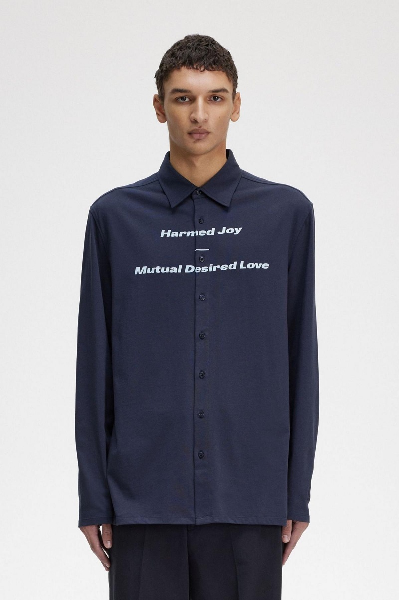 Fred Perry Printed Jersey Shirt Polo Shirts Herren Navy | FCHHY79767