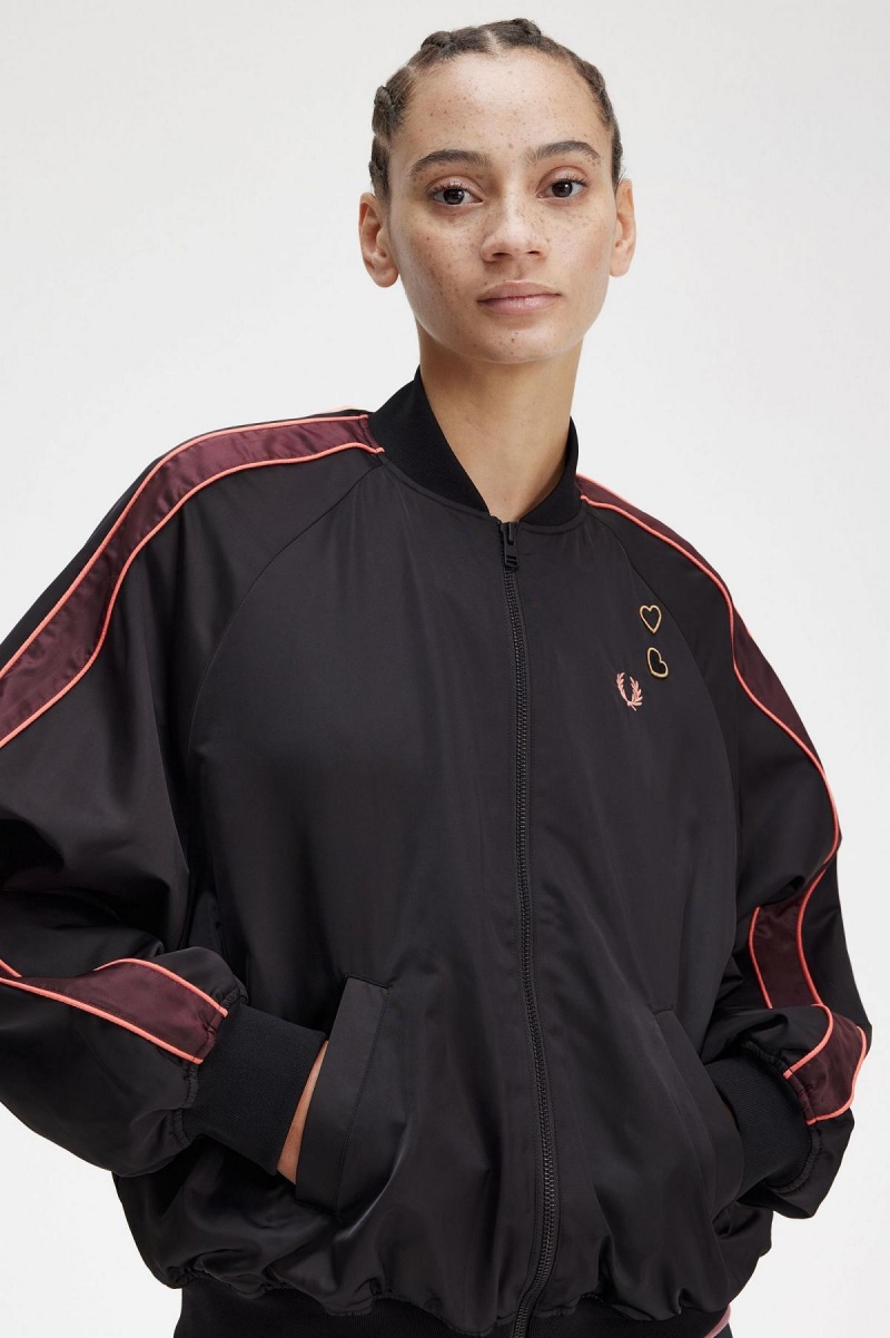 Fred Perry Printed Lining Bomber Mäntel Damen Schwarz | ECHVG98165