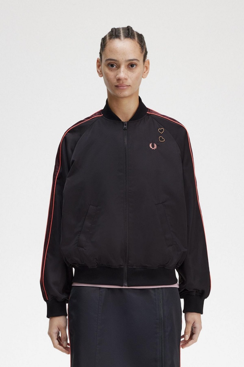 Fred Perry Printed Lining Bomber Mäntel Damen Schwarz | ECHVG98165